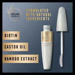 False Lash Effect serum and wand applicator, white bottle with gold label