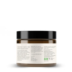 Facial treatment masque jar back label with ingredients and usage text
