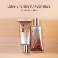 Pearl illuminator makeup base tube and squeeze tube, golden pink shimmer finish.