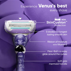 Gillette Venus Smooth Curves razor with 5 blades and soft grip handle