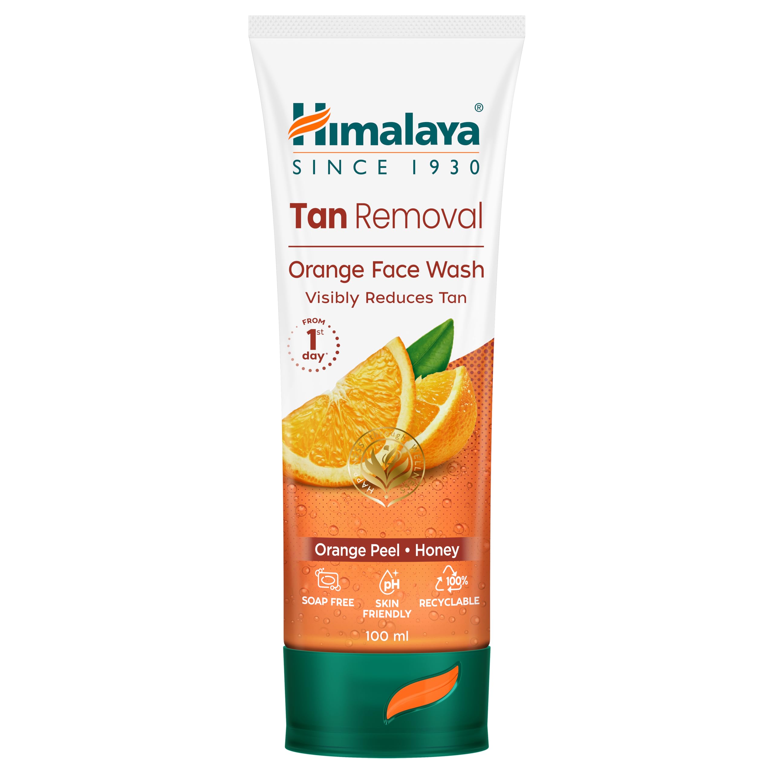 Himalaya Tan Removal orange face wash tube with orange peel and honey, 100 ml