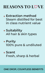 Tea tree essential oil benefits infographic with reasons to love panel