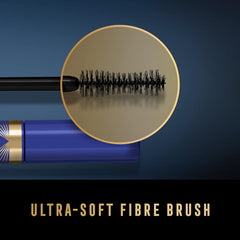 Waterproof mascara wand applying black fibers for full lash volume