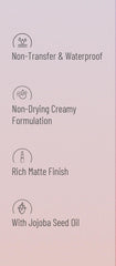 Non-transfer & waterproof lipstick feature icons on a light background