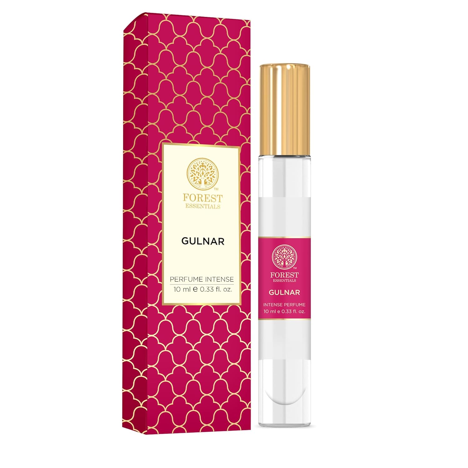 Forest Essentials Gulnar intense perfume 10 ml bottle with gold cap and magenta box