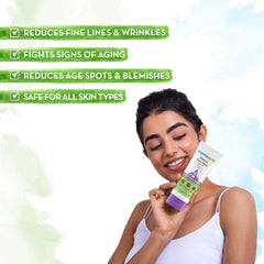 Retinol face wash tube held near face; woman smiling while showing packaging.