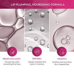Lip-plumping, nourishing formula graphic for glossy lipstick