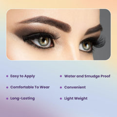 False eyelashes on upper lash line, close-up of eye wearing 3D lashes