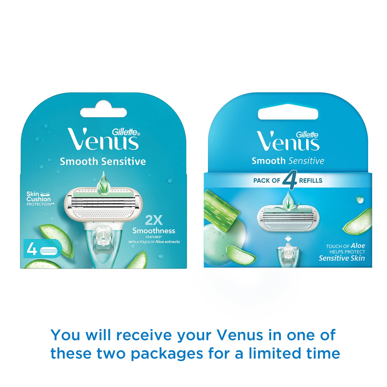 Venus Smooth Sensitive razor refills, 4-pack with aloe