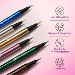 Set of glitter eyeliner pencils with colored barrels and black tips