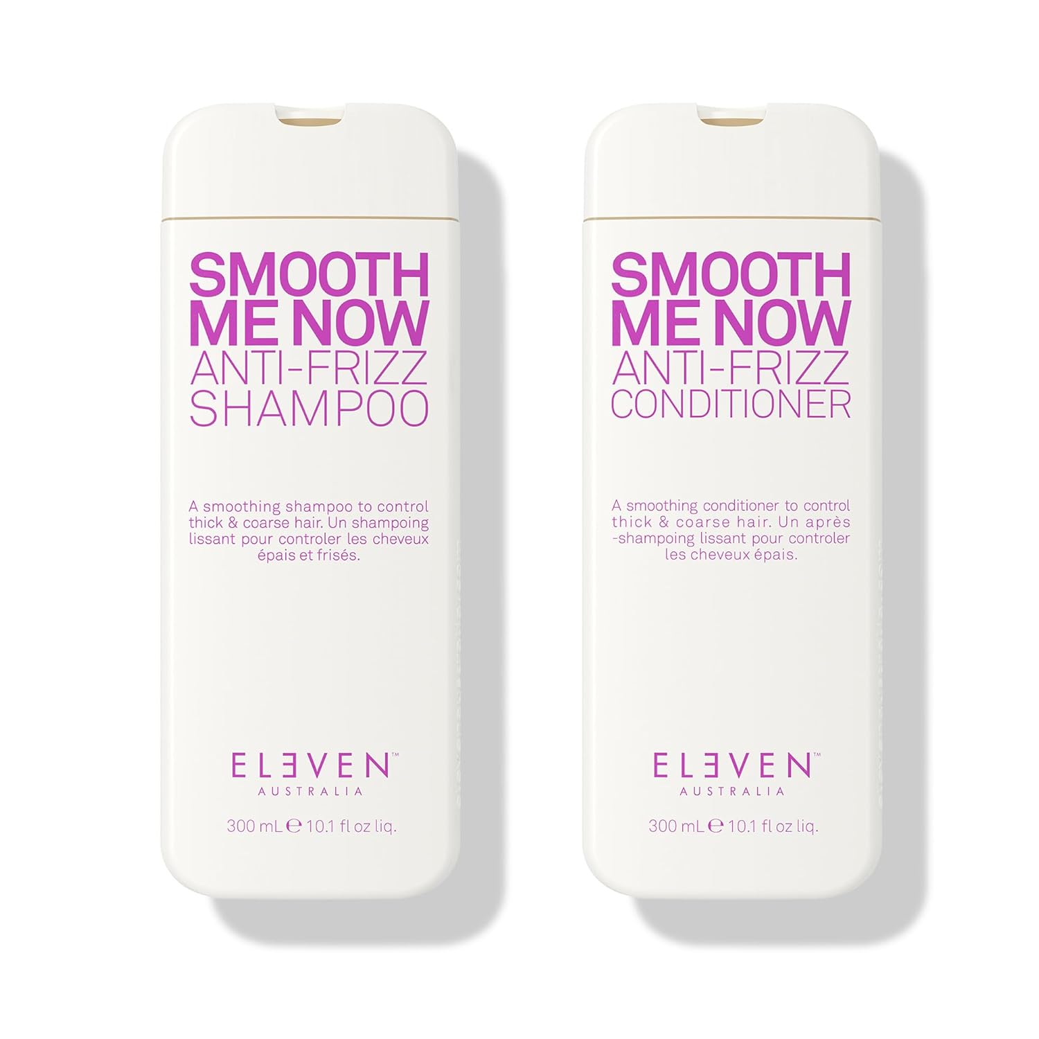 Eleven Australia Smooth Me Now anti-frizz shampoo & conditioner bottles, 300ml