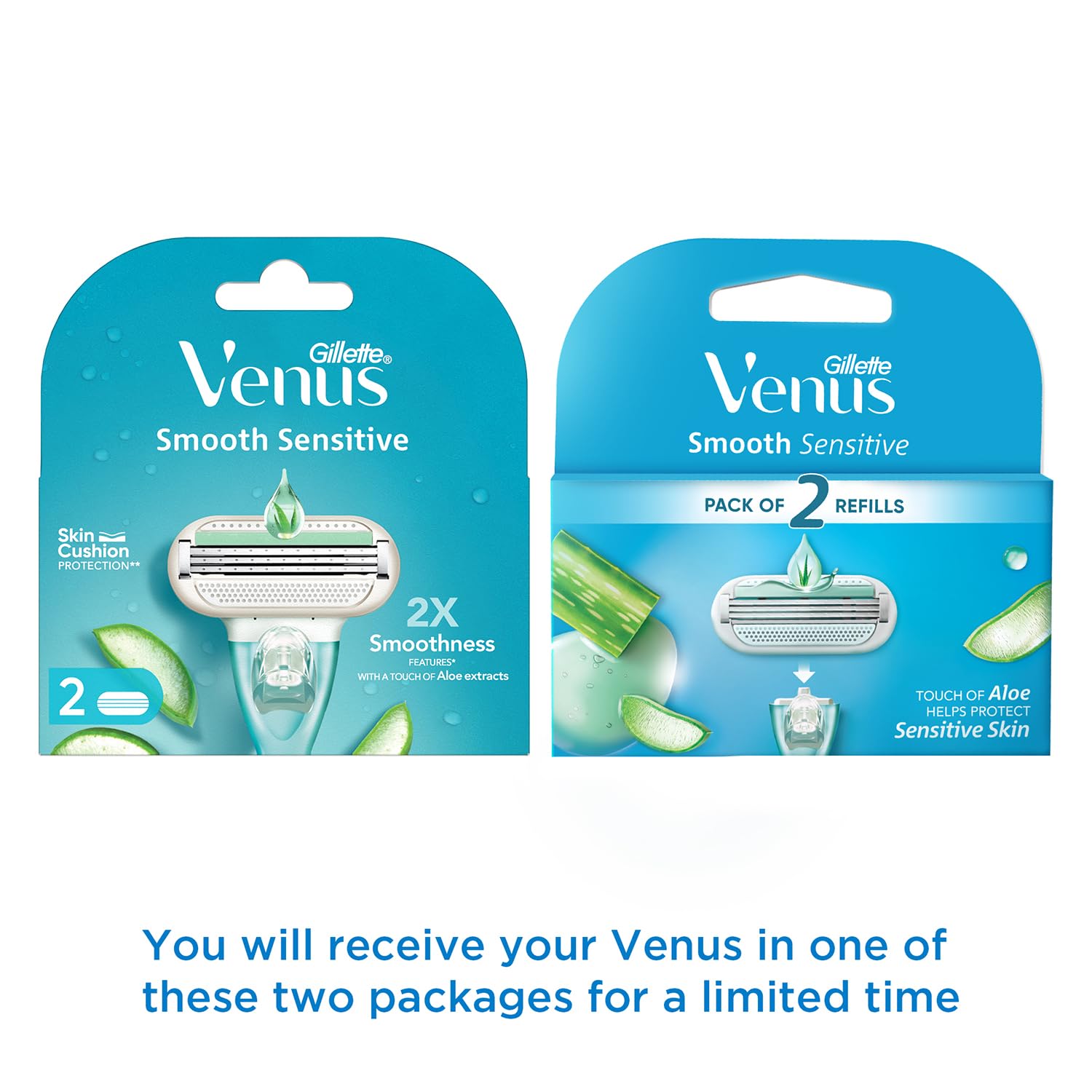 Venus Smooth Sensitive razor refill cartridges, 2-pack with aloe extracts