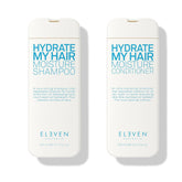 Shampoo and conditioner bottle set, white with blue labels, 300 ml