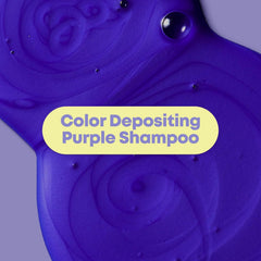 Purple color-depositing shampoo graphic with swirl and label