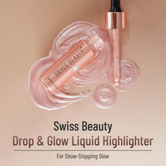 Gold liquid highlighter bottle with translucent gel swirls on a display card