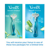 Smooth Sensitive razor twin-pack in teal boxes with Venus branding