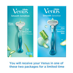 Smooth Sensitive razor twin-pack in teal boxes with Venus branding