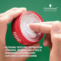 Osis+ Flexwax strong cream wax, hands scooping from red lid container