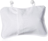 Inflatable bath pillow in white, textured cushion with two suction-cup neck supports