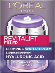 Water-cream jar with purple back and silver lid, white cream drop on top