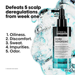 LOreal Professionnel Scalp Advanced 5-in-1 serum bottle with blue splash graphic