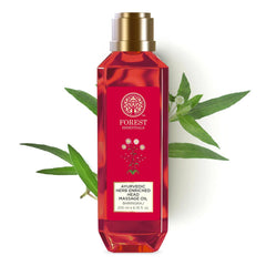 Red head massage oil bottle with gold cap, Forest Essentials label, 200 ml