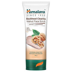 Blackhead clearing walnut face scrub tube, green base, white bottle, 50 g
