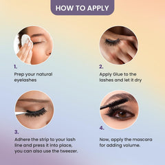 False eyelash strip placed on upper lash line, step-by-step close-up