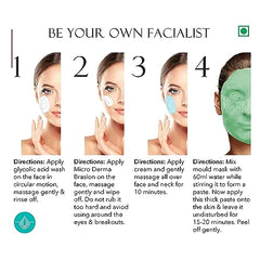 Facial mask kit step-by-step application diagram on box