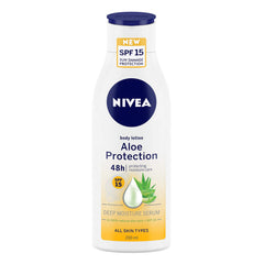 NIVEA Aloe Protection body lotion SPF 15 bottle with blue cap, 200 ml