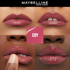 Pink Coy glossy lip color on lips