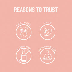 Matte lip liquid lipstick feature icons: cruelty-free and vegan