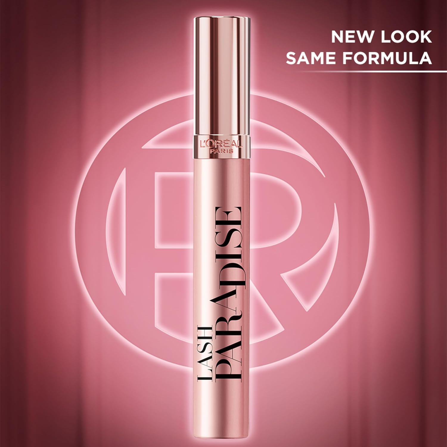 Mascara tube with rose-gold body and black wand applicator for Noir Black 204