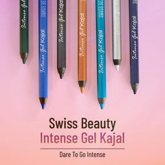 Assorted gel kajal eyeliner pencils in blue, green, brown, and black tones