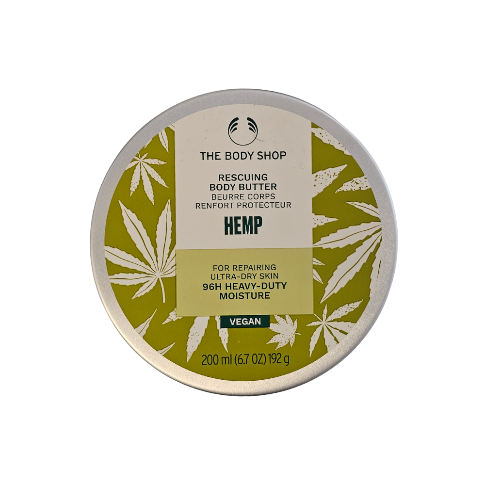 Hemp body butter moisture protector tub with round lid and illustrated hemp label