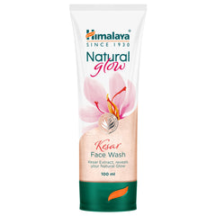 Himalaya Natural Glow Kesar face wash tube, white and green with floral accents