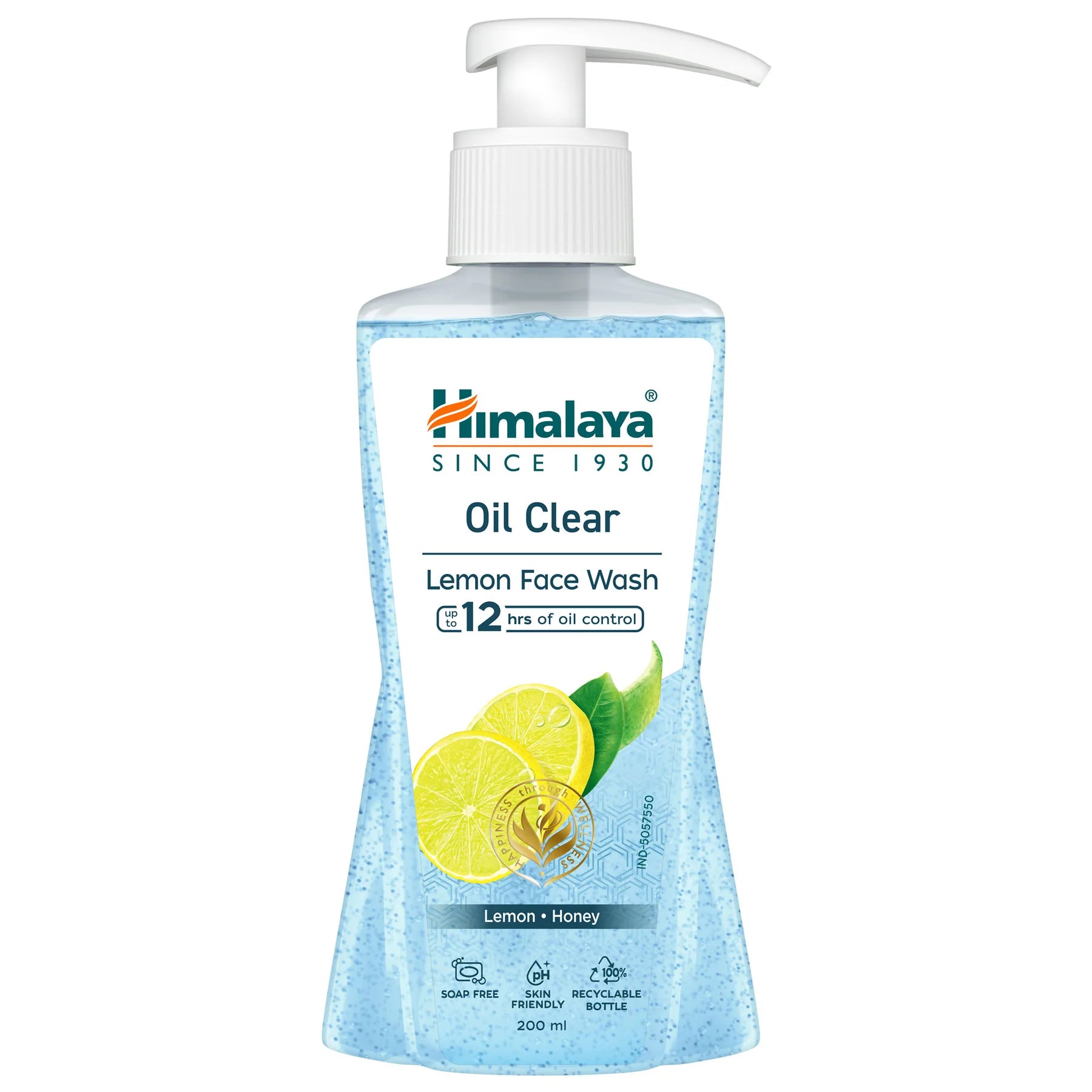 Pump face wash bottle with lemon label and leaf graphics