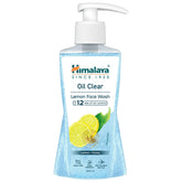 Pump face wash bottle with lemon label and leaf graphics