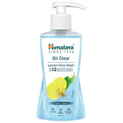 Pump face wash bottle with lemon label and leaf graphics