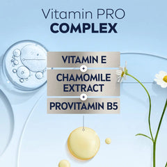 Skin care graphic: Vitamin E, chamomile extract, and provitamin B5