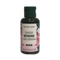 The Body Shop British Rose shower gel bottle, dark green with flip-top cap