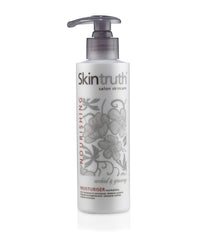 Nourishing moisturiser pump bottle with Skintruth label and floral design, white
