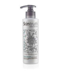 Skintruth moisturiser bottle with pump dispenser, white and silver label