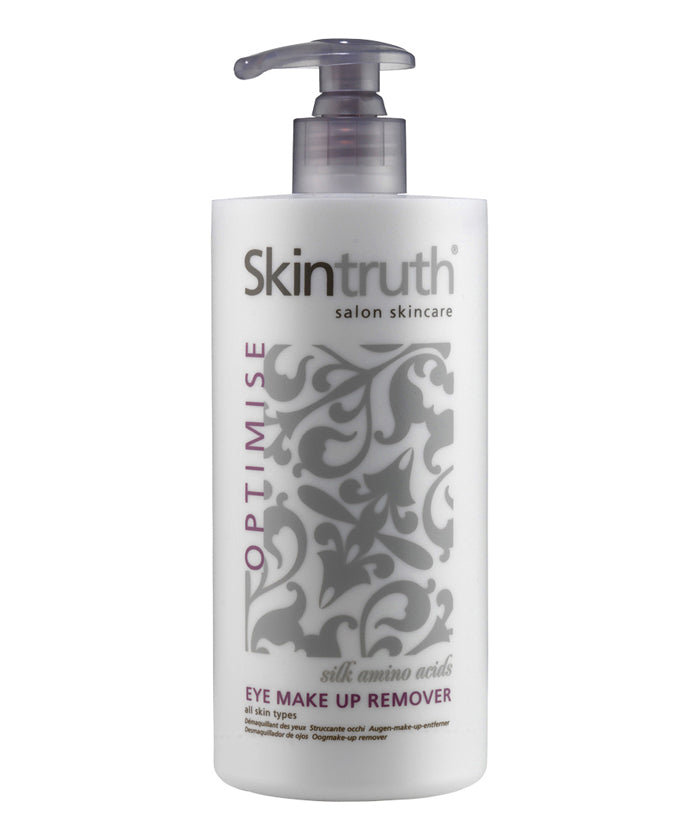 Skintruth eye makeup remover pump bottle, light gray with silver flip-top pump