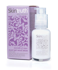 Skintruth Velvet Soft facial serum bottle with purple floral box, 50 ml
