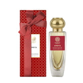 Perfume gift set with red patterned box and Forest Essentials Amrita bottle, 50ml
