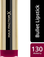 Max Factor lipstick pack showing shade 130 Mulberry and gold tube