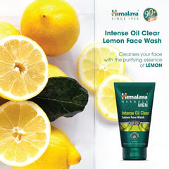 Lemon face wash tube beside sliced lemons and citrus fruit