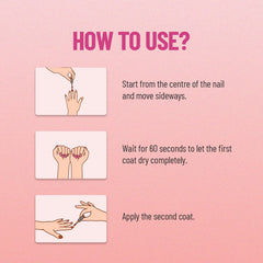 Nude pink nail lacquer bottle with how-to-use step cards