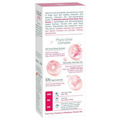 Back panel of rose face serum product box with ingredient and use details